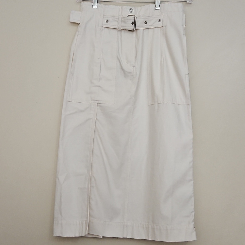 3.1 Phillip Lim Eggshell Belted Cotton Zip Side Midi Skirt Sz 4 Womens